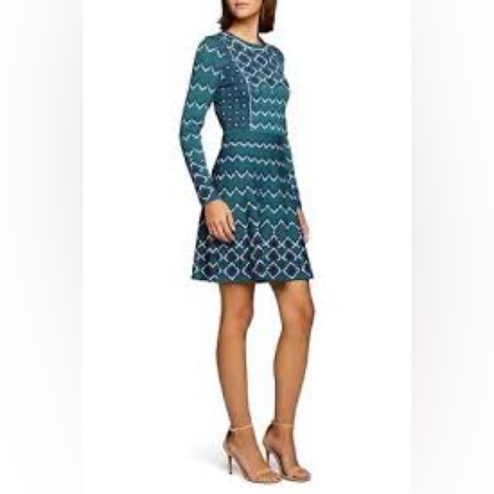 Eliza J Teal Geometric Long Sleeve Dress